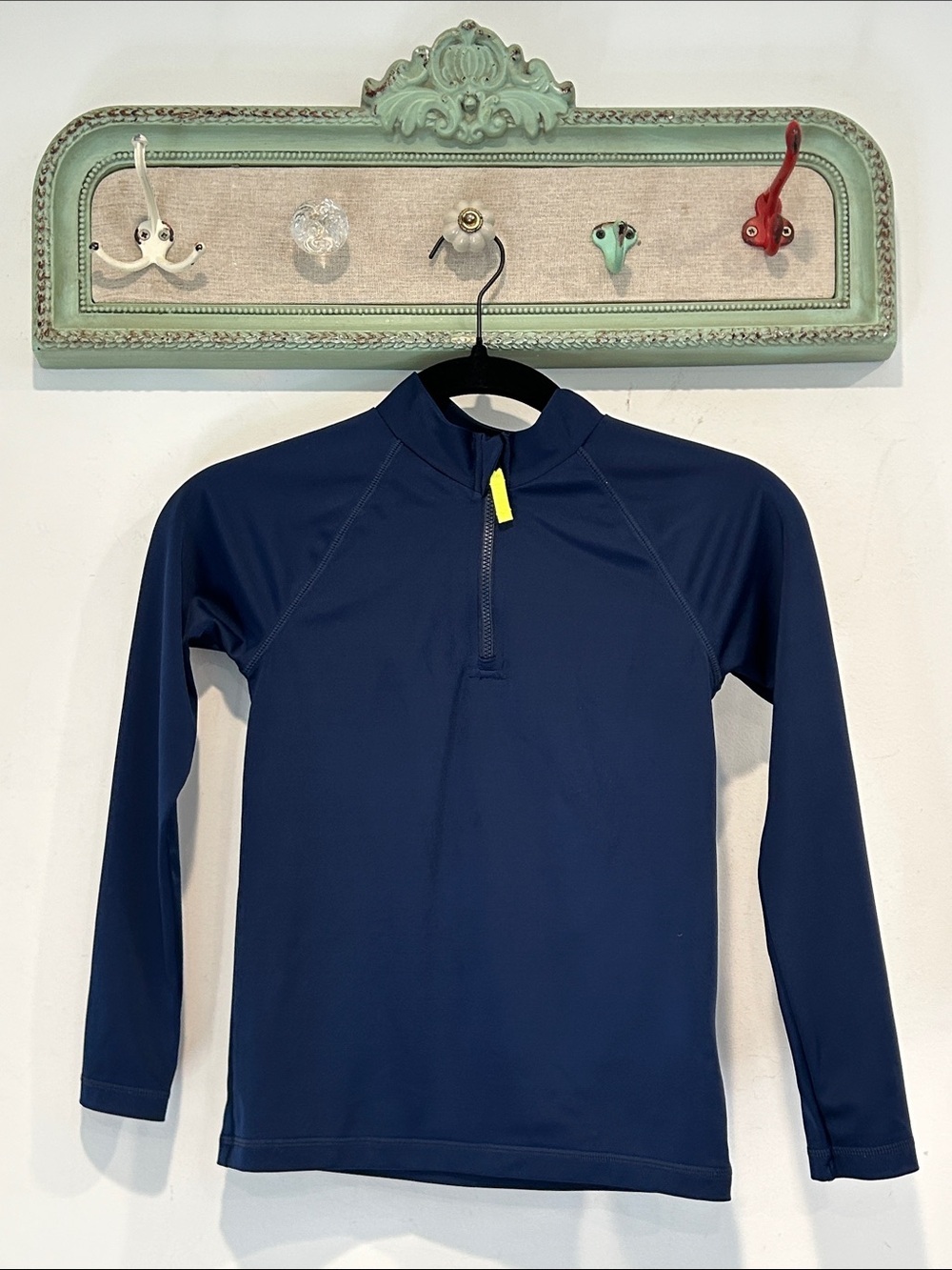 Crewcuts Navy Blue Kids Long-Sleeve Rashguard w Yellow Zip Pull small boys top s